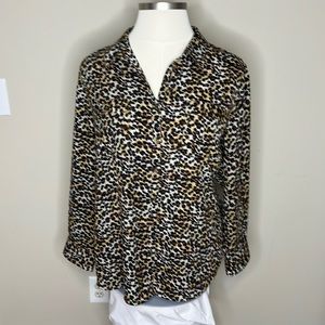 Roz & Ali Leopard Print Long Sleeved Blouse 3X